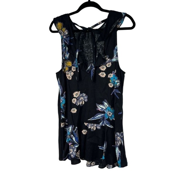 Free People Womens M Black Floral Tie Back Ruffle Hem Boho Chic Festival Top - Picture 1 of 6